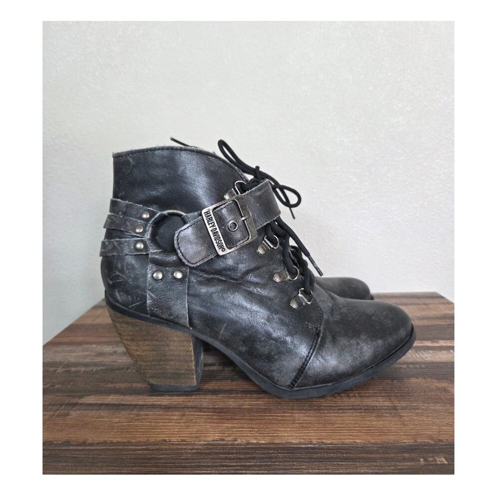 Harley Davidson Woman's Ashland Gray Distressed Leather Biker Heeled Boots 9.5